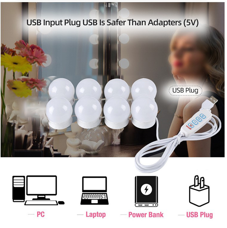 New Style LED Makeup Mirror with Front Light Bulb Hollywood USB Mirror Light Bulb 3 Colors 2 6 8bulbs 10 Bathroom Modern 80 ABS