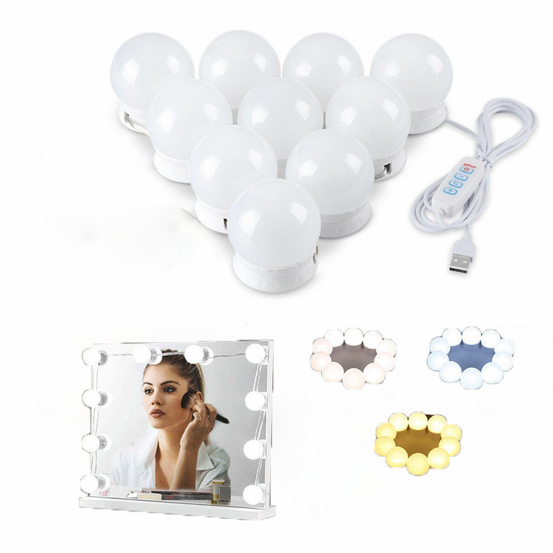 New Style LED Makeup Mirror with Front Light Bulb Hollywood USB Mirror Light Bulb 3 Colors 2 6 8bulbs 10 Bathroom Modern 80 ABS