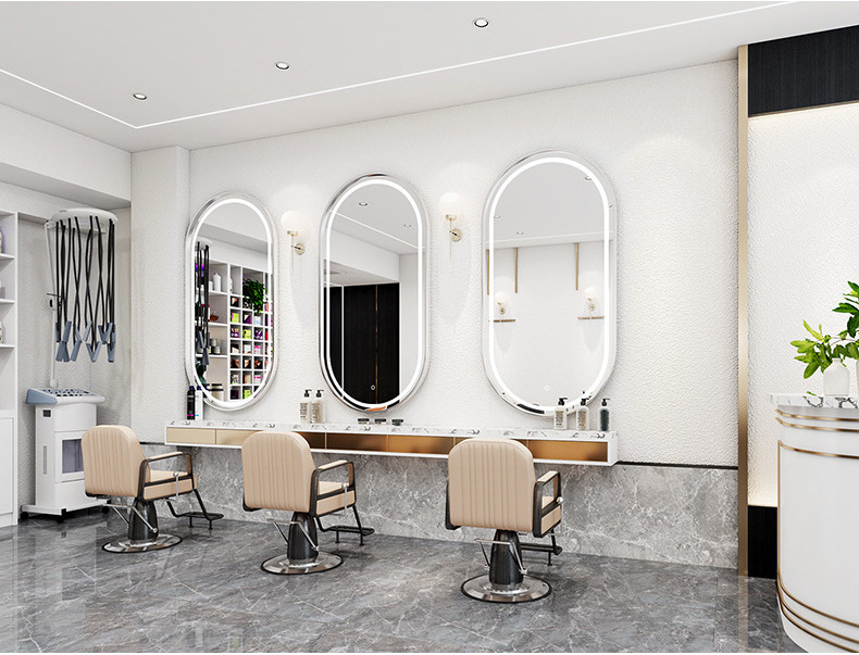 Oval hair salon mirror Europe and the United States modern simple wall-mounted full-length mirror aluminum floor vanity mirror