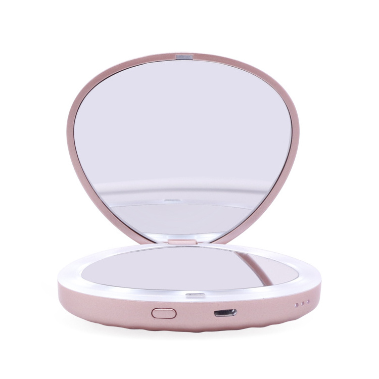 2024 New Arrivals Two sides Shell Shape Compact Mirror Portable Powerbank LED Lighted Makeup Mirror