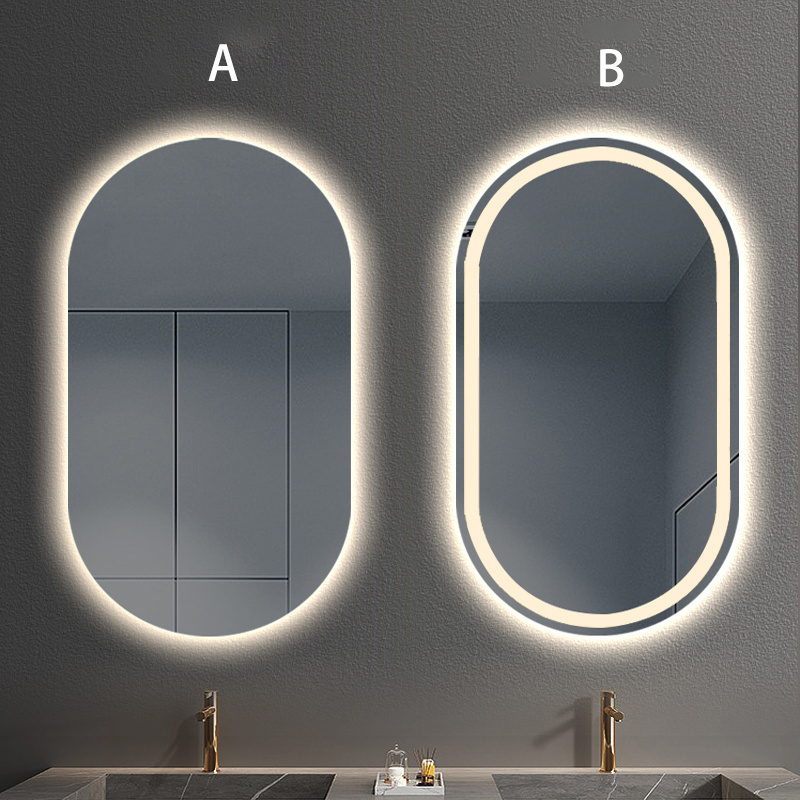 Modern Dongguan Silver Wall-Mounted LED Bathroom Mirror Oval Smart Mirror with Touch Switch 3 Temperature Color Silver Glass