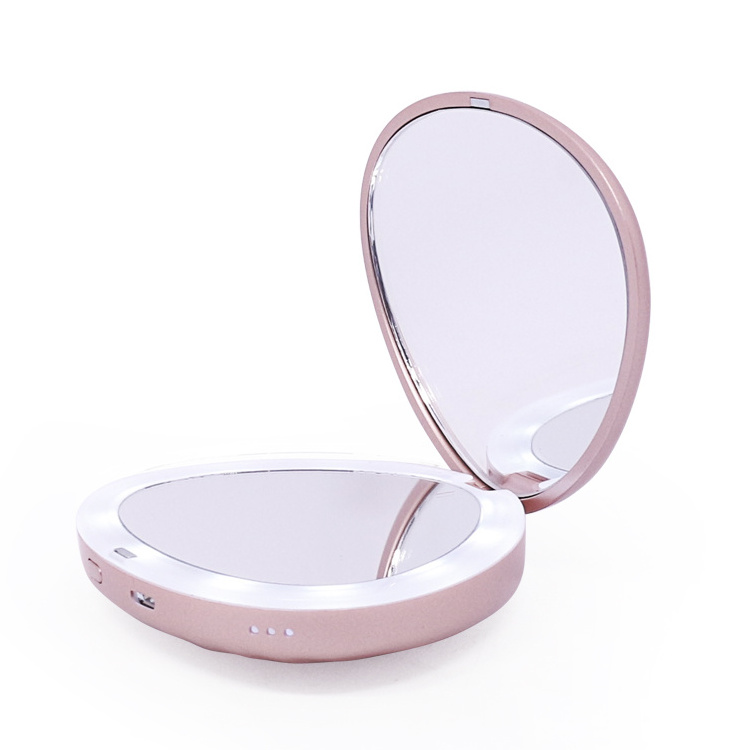 2024 New Arrivals Two sides Shell Shape Compact Mirror Portable Powerbank LED Lighted Makeup Mirror