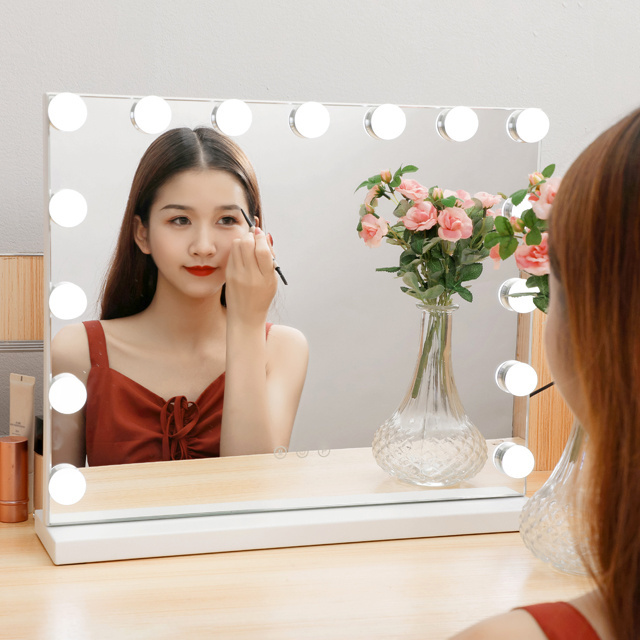 Can Be Replaced Hollywood Makeup Mirror with LED Light Bulbs Around The Vanity Mirrors Silver Square Smart Cosmetic Mirror Box