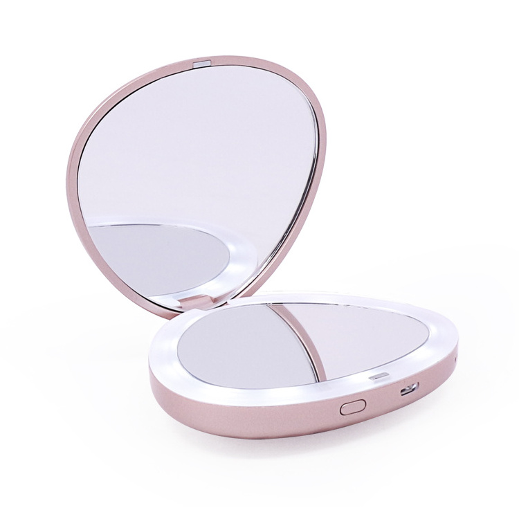 2024 New Arrivals Two sides Shell Shape Compact Mirror Portable Powerbank LED Lighted Makeup Mirror