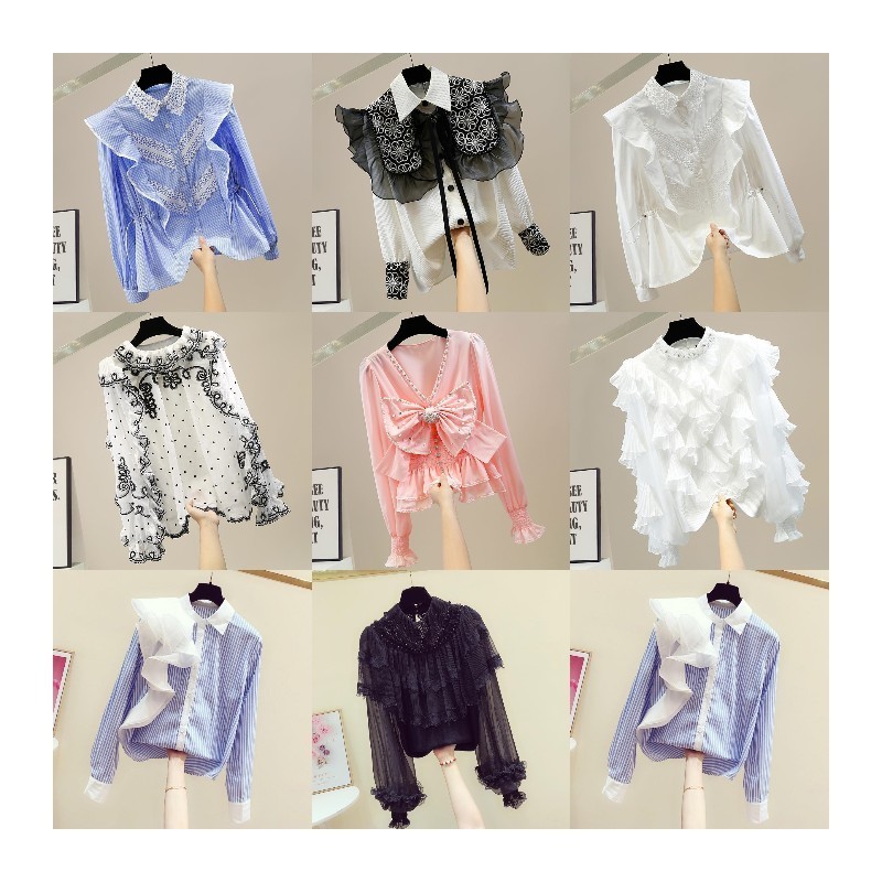 Hot Sale Wholesale Western Style Tweed Chiffon Shirt Women's 2023 Early Autumn New Blouse Women's Single Breasted Woolen Shirt