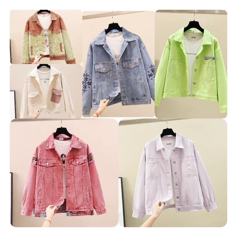 Women's Denim Jacket Spring Autumn Short Coat Pink Jean Jackets Casual Tops Purple Yellow White Loose Tops Lady Outerwear