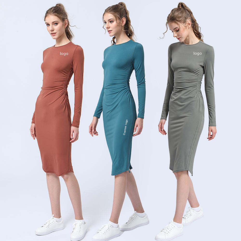 2024 New Spring Yoga Long Sleeve Dress Slimming Sports One Piece Workout Skin Friendly Comfortable Quick Drying Skirt Full