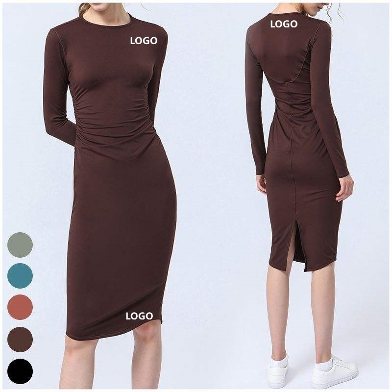 2024 New Spring Yoga Long Sleeve Dress Slimming Sports One Piece Workout Skin Friendly Comfortable Quick Drying Skirt Full