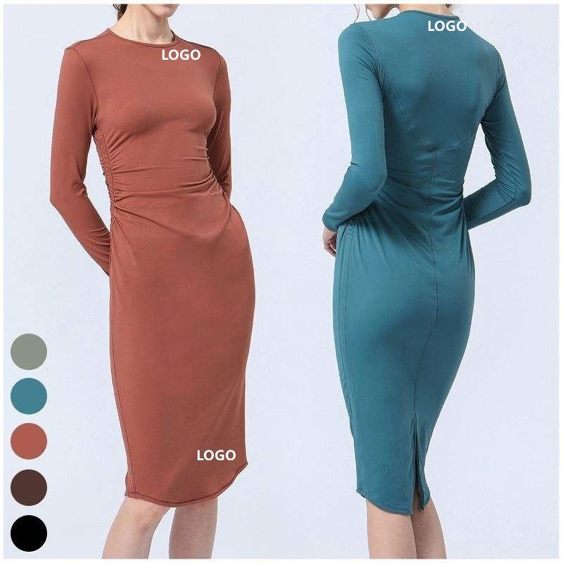 2024 New Spring Yoga Long Sleeve Dress Slimming Sports One Piece Workout Skin Friendly Comfortable Quick Drying Skirt Full