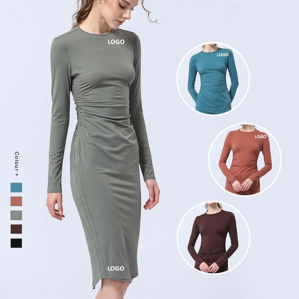 2024 New Spring Yoga Long Sleeve Dress Slimming Sports One Piece Workout Skin Friendly Comfortable Quick Drying Skirt Full