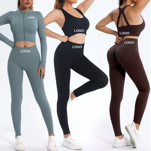 Custom Logo 6-piece Set Yoga Set For Women Sports Fitness Activewear Gym Seamless Ribbed Active Wear Yoga Set