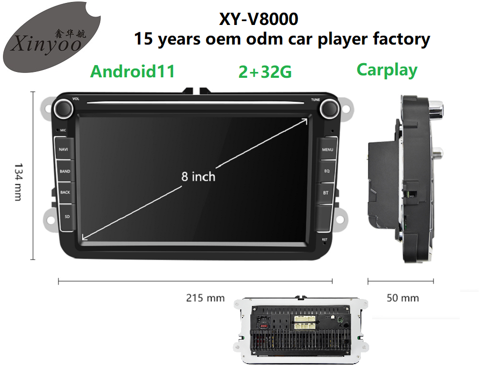 XinYoo 8 inch Touch screen Android In Car USB WIFI Mirror Link with can bus car radio DVD Player Car MP5 player