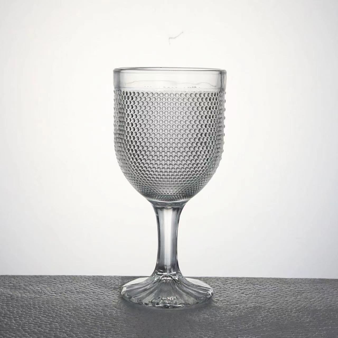 240ml Wholesale White Glassware Embossed Vintage Goblet Wine Glass Vintage Glass Goblets