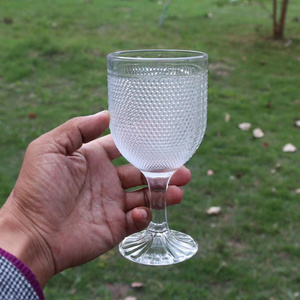 240ml Wholesale White Glassware Embossed Vintage Goblet Wine Glass Vintage Glass Goblets