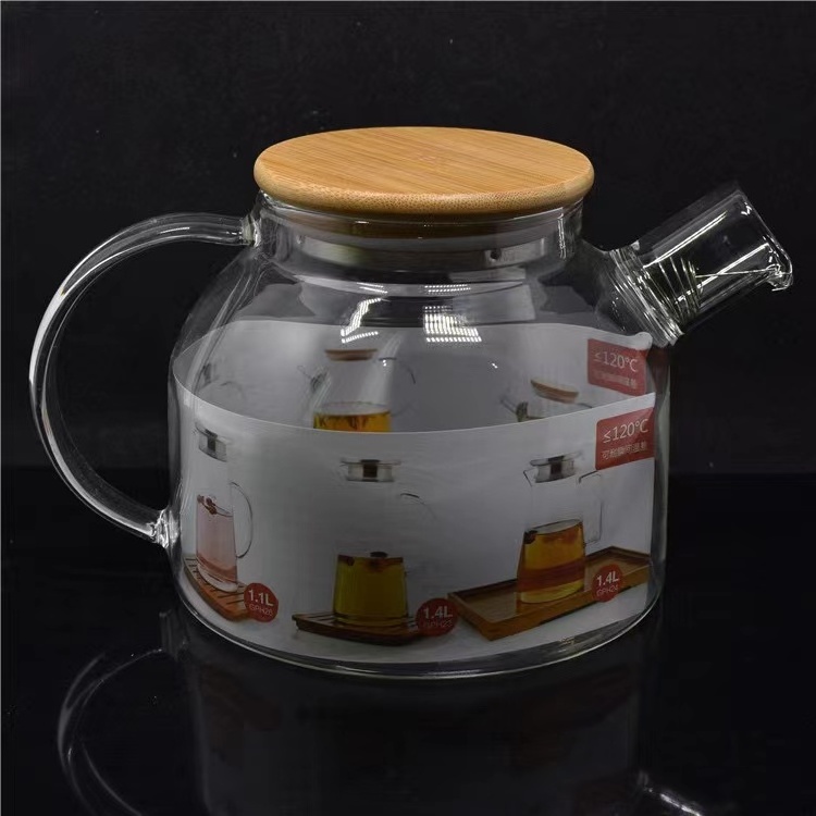 1000ml Borosilicate Clear Tea Kettle With Bamboo Lid