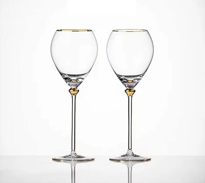 250-430ml Red Wine Glass Crystal Artificial Blowing Nordic Wind Drawing Gold Craft Champagne Glass