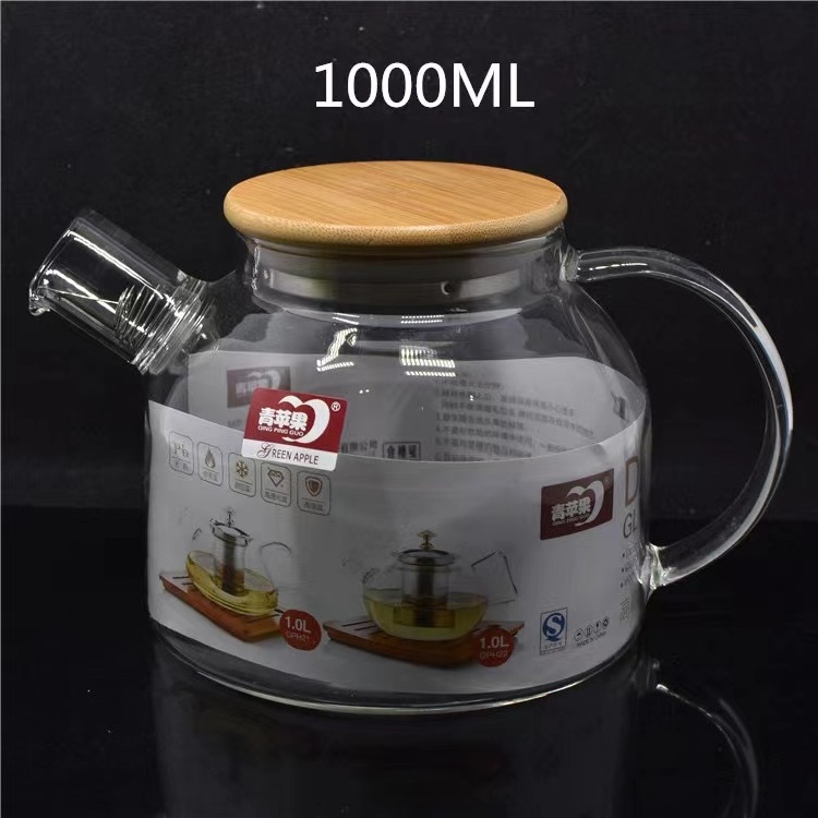 1000ml Borosilicate Clear Tea Kettle With Bamboo Lid