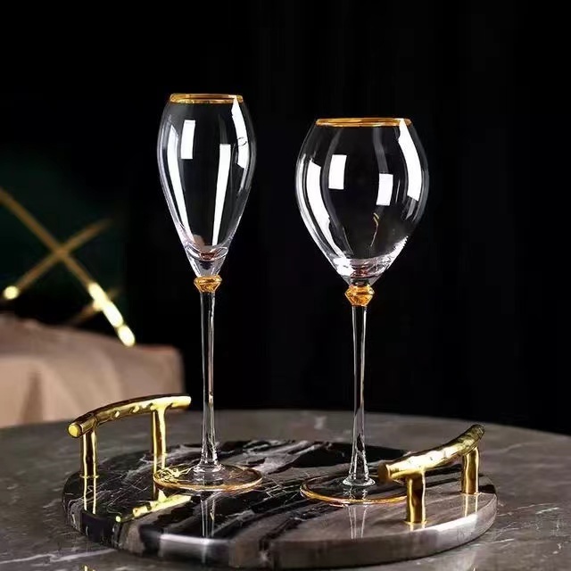 250-430ml Red Wine Glass Crystal Artificial Blowing Nordic Wind Drawing Gold Craft Champagne Glass