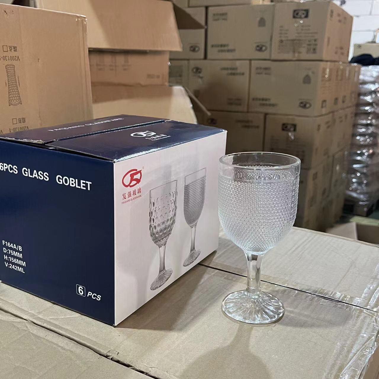 240ml Wholesale White Glassware Embossed Vintage Goblet Wine Glass Vintage Glass Goblets