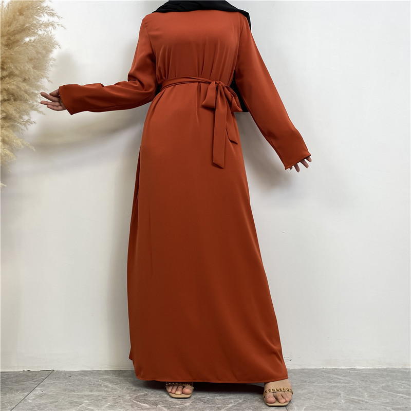 Middle East Dubai Hot Sale Solid Color Tied Abaya With Pockets Muslim Dress Islam Jumpsuit Women 2024 Robe Musulmane