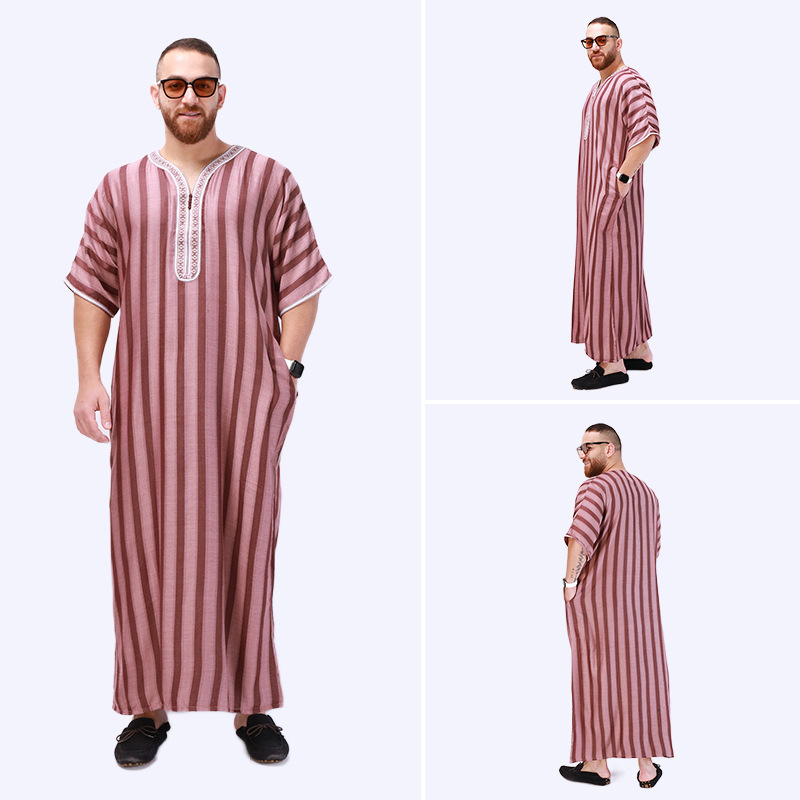 Fashion Muslim Thobe With Zipper And Size Pocket Men Islamic Clothing Solid Color Arab Design Daffah Saudi Robe