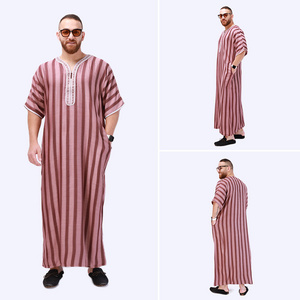 Fashion Muslim Thobe With Zipper And Size Pocket Men Islamic Clothing Solid Color Arab Design Daffah Saudi Robe