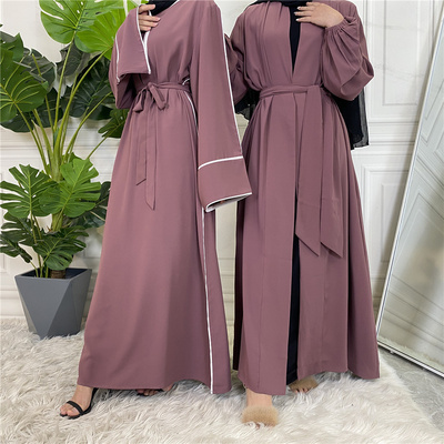 EID 2024 Nida Plain Color Kaftan White Border Closed Abaya Women Muslim Dress Prayer Islamic Maxi Dresses