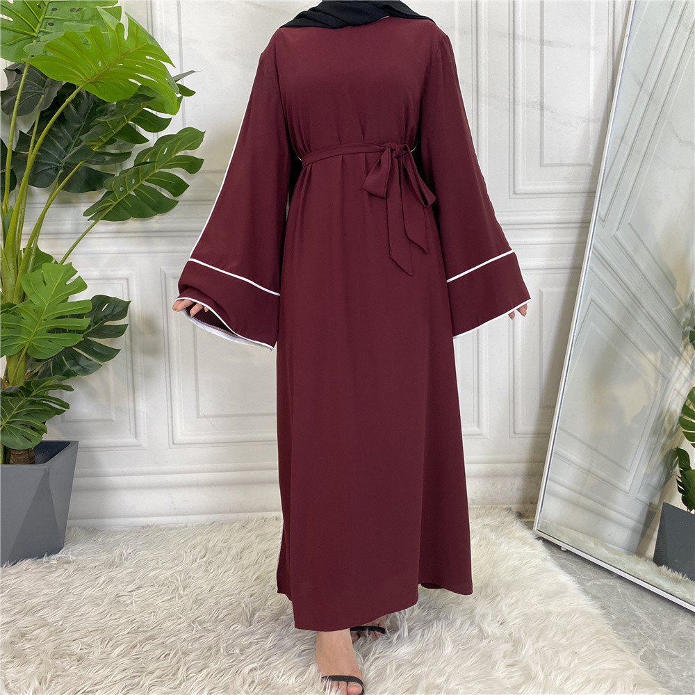 EID 2024 Nida Plain Color Kaftan White Border Closed Abaya Women Muslim Dress Prayer Islamic Maxi Dresses