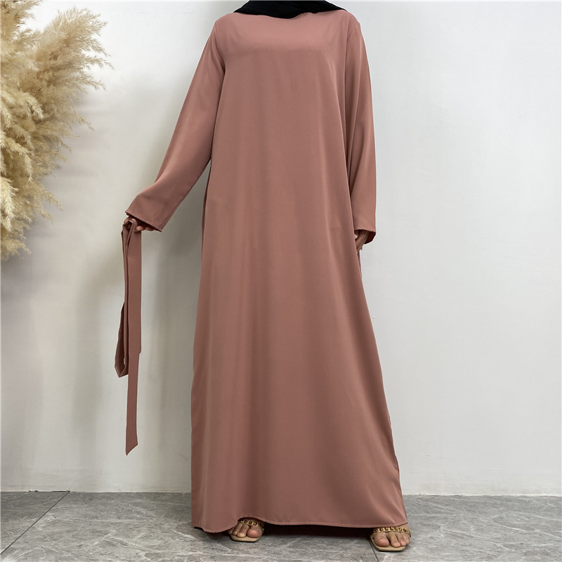 Middle East Dubai Hot Sale Solid Color Tied Abaya With Pockets Muslim Dress Islam Jumpsuit Women 2024 Robe Musulmane