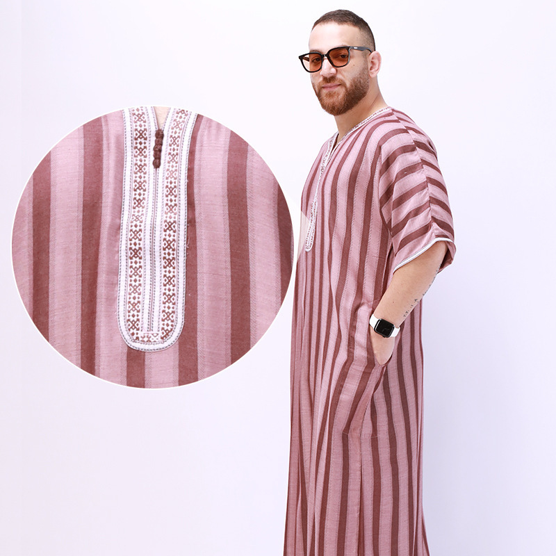 Fashion Muslim Thobe With Zipper And Size Pocket Men Islamic Clothing Solid Color Arab Design Daffah Saudi Robe