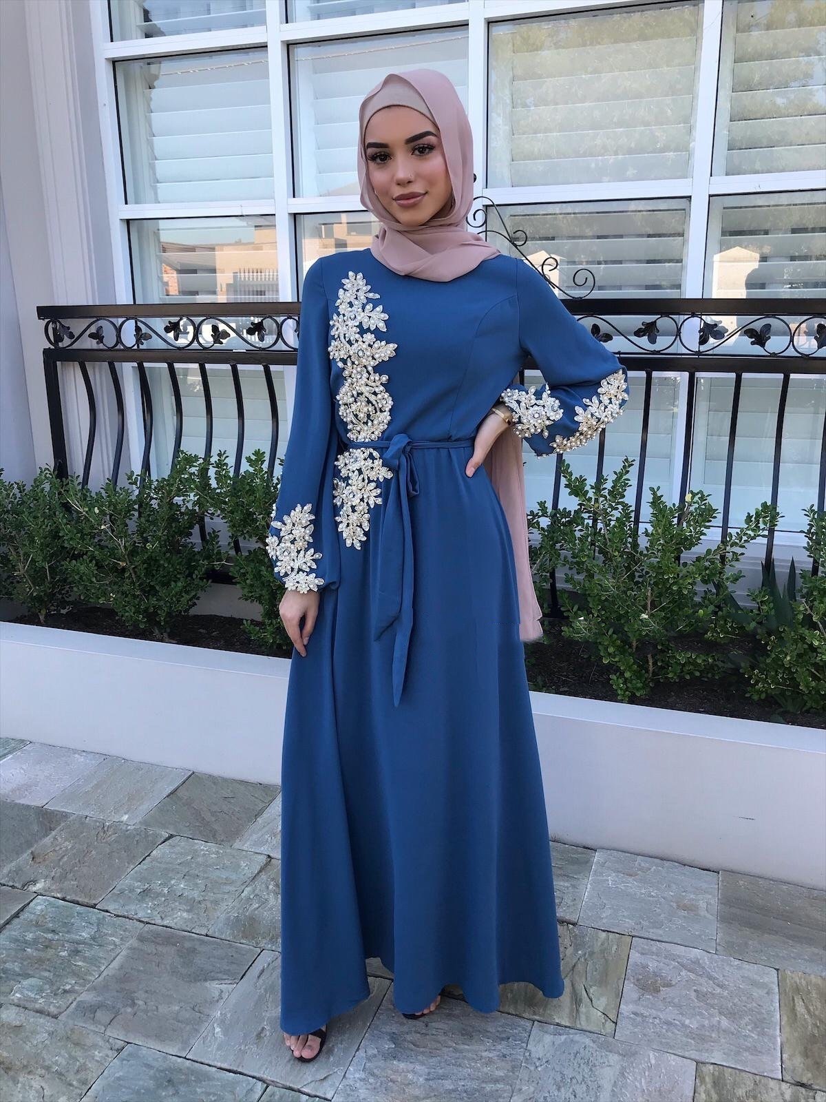 Hot Sale Islamic Clothing Embroidery Flower Muslim Turkish Turkey Middle Eastern Women Dubai Abaya Dress