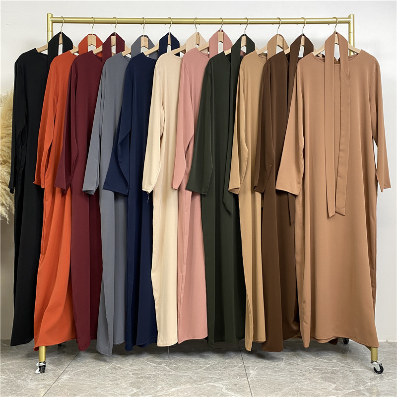 Middle East Dubai Hot Sale Solid Color Tied Abaya With Pockets Muslim Dress Islam Jumpsuit Women 2024 Robe Musulmane