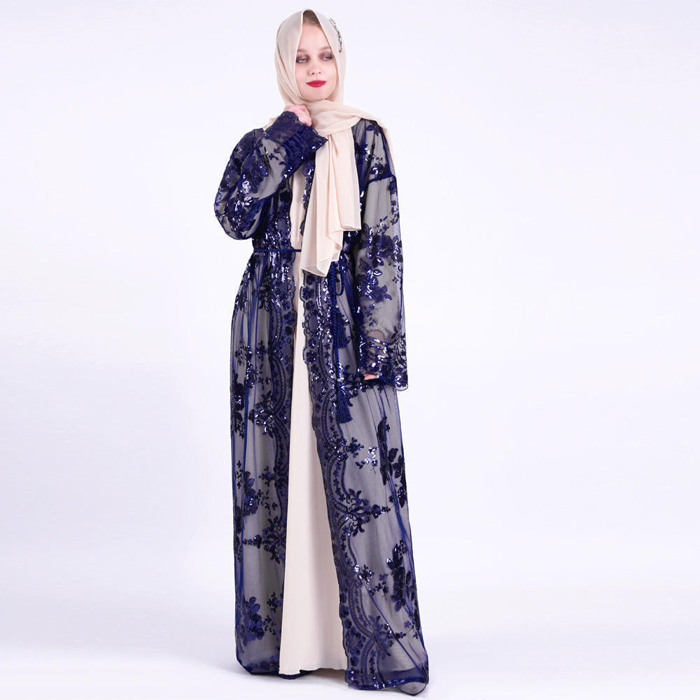 Women'S Autumn And Winter Spot Printed Robes Muslim Long Sleeve Islamic Velvet Maxi Sequin Dress Winter Abaya