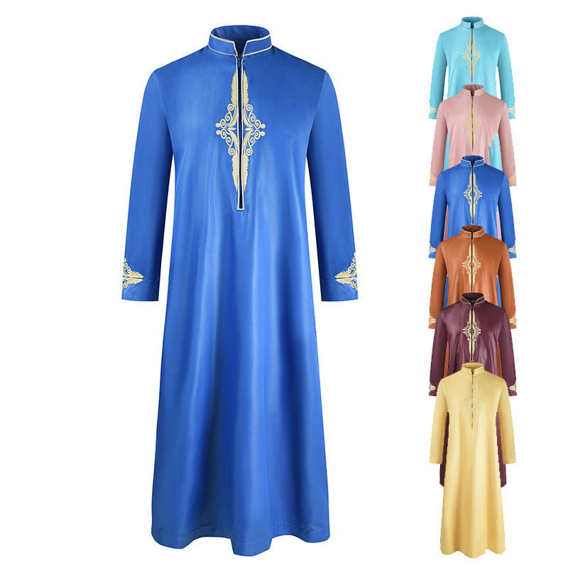 High Quality Fashion Men Georgette Fabric Daffah Jubba Robe Abaya Dubai Muslim Men Clothing Moroccan Thobe Kaftan