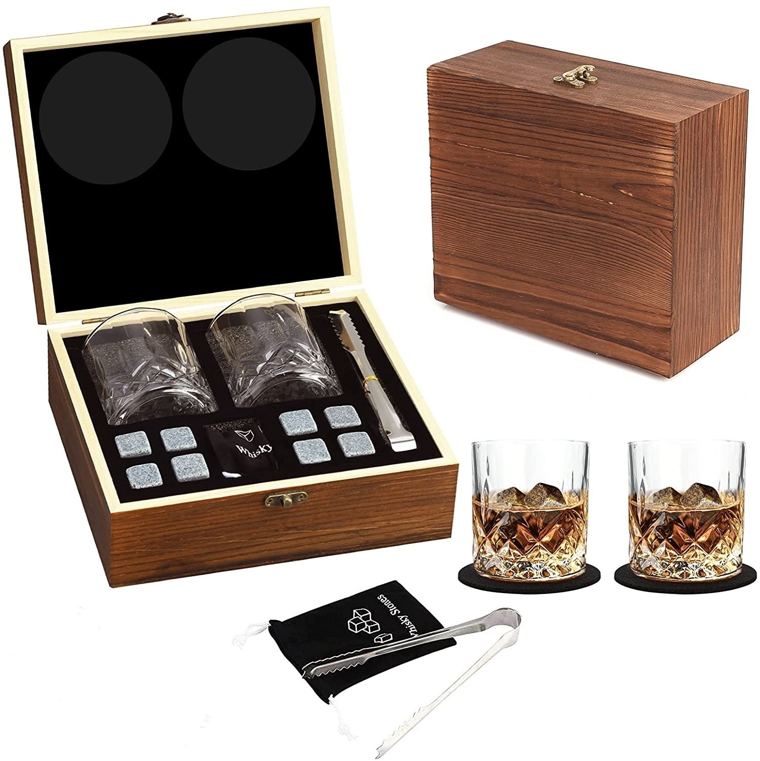 Hot Sale Best Reusable Cooling Stones Set Of Glasses and Stainless Steel Ice Cube Set and Whiskey Stones Gift And Whiskey Glass