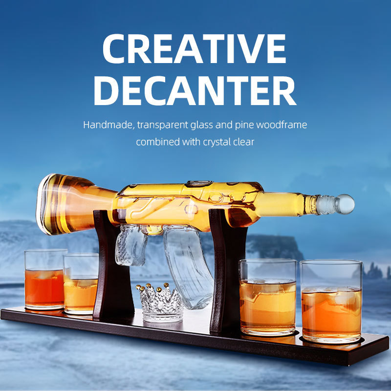 Transparent Ak 47 Gun Shaped Glass Decanter For Whiskey Gun Decanter Rifle