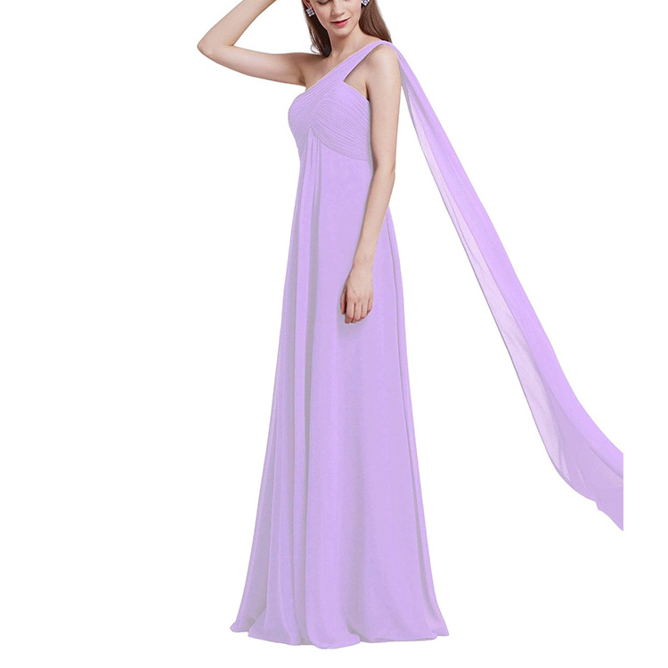 Dresses manufacturer Purple Pleated Elegant One Shoulder Wrap Bridesmaid Dresses Long Prom Evening  Chiffon Dress For Women