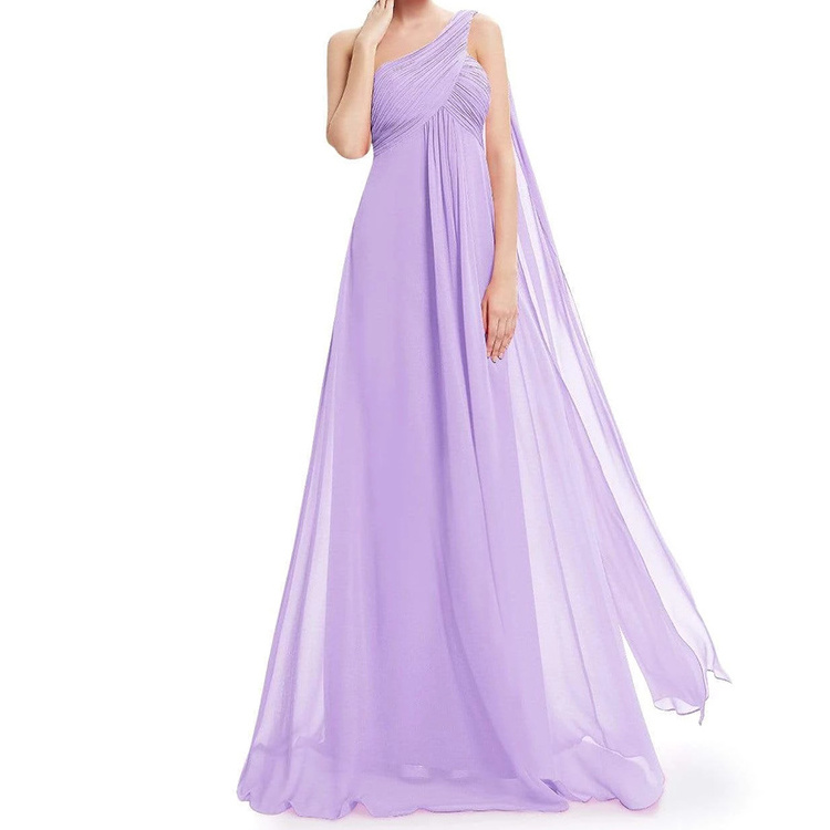 Dresses manufacturer Purple Pleated Elegant One Shoulder Wrap Bridesmaid Dresses Long Prom Evening  Chiffon Dress For Women