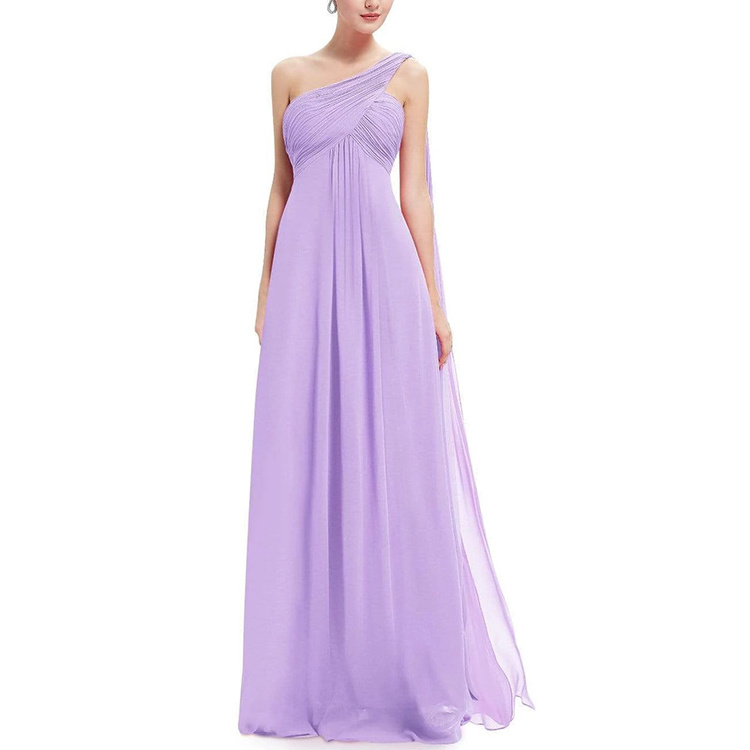 Dresses manufacturer Purple Pleated Elegant One Shoulder Wrap Bridesmaid Dresses Long Prom Evening  Chiffon Dress For Women