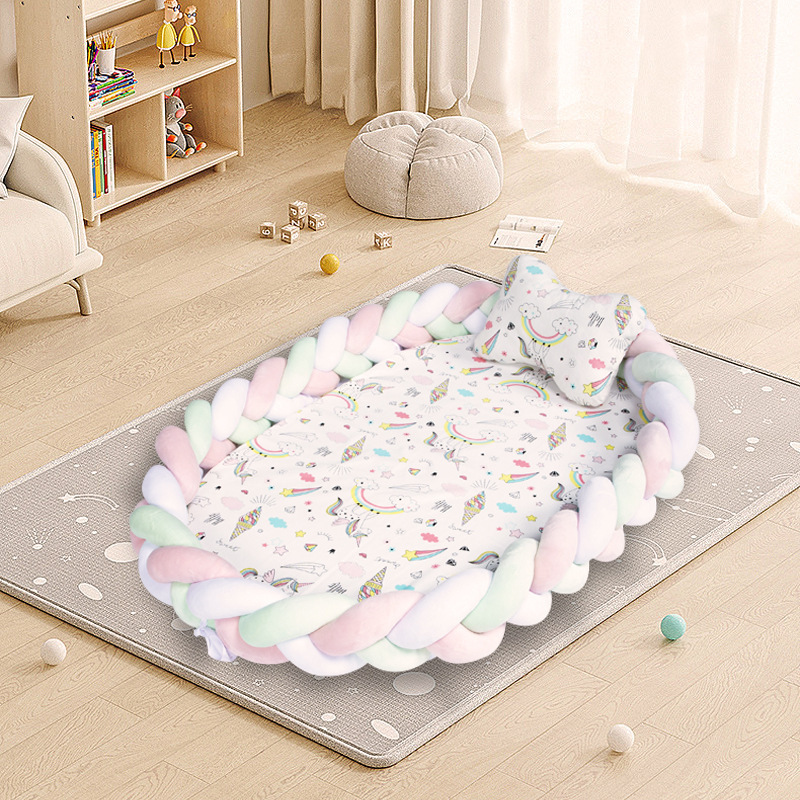 Baby Bed Portable Grey Pink Crib Baby Nest Cot Kids Cradle Children's Bed Bumper Sides in the Crib Newborn Room Decor