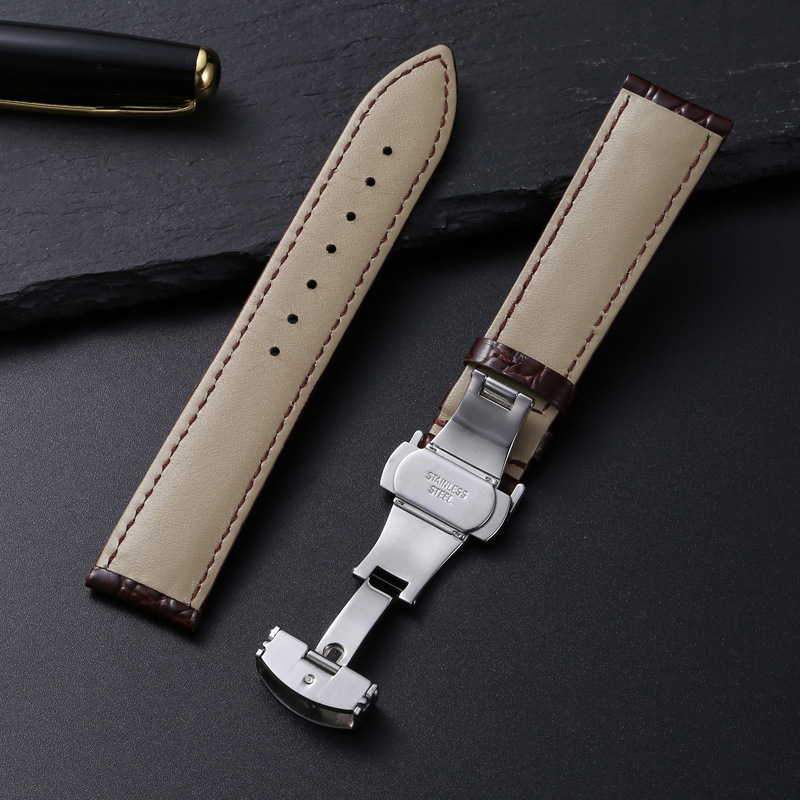 Stainless Steel Automatic Clasp Men Crocodile Pattern Watchband 18mm 20mm 22mm Genuine Leather Watch Band Straps