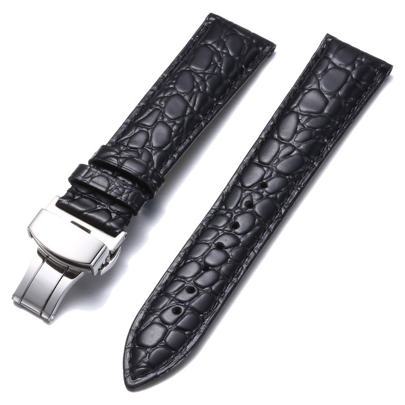 Stainless Steel Automatic Clasp Men Crocodile Pattern Watchband 18mm 20mm 22mm Genuine Leather Watch Band Straps