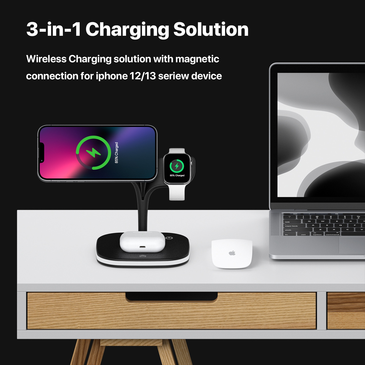 3 in 1 Wireless Charger 15W For Apple i Watch CE Rohs Smart  Wireless Charging Magnetic Station For iphone14 Pro Max For Airpods