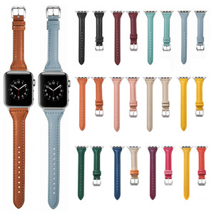 Slim Thin Luxury Genuine Leather Band Women Strap for Apple Watch Series 7 8 41mm 45mm 5 6