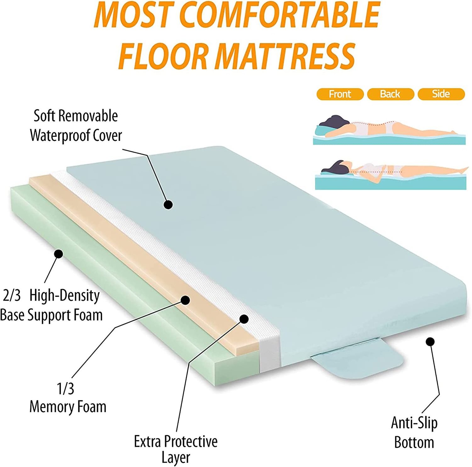 waterproof foldable Memory Foam Camping Car Roll Up Mattress Sleeping Pad with storage bag