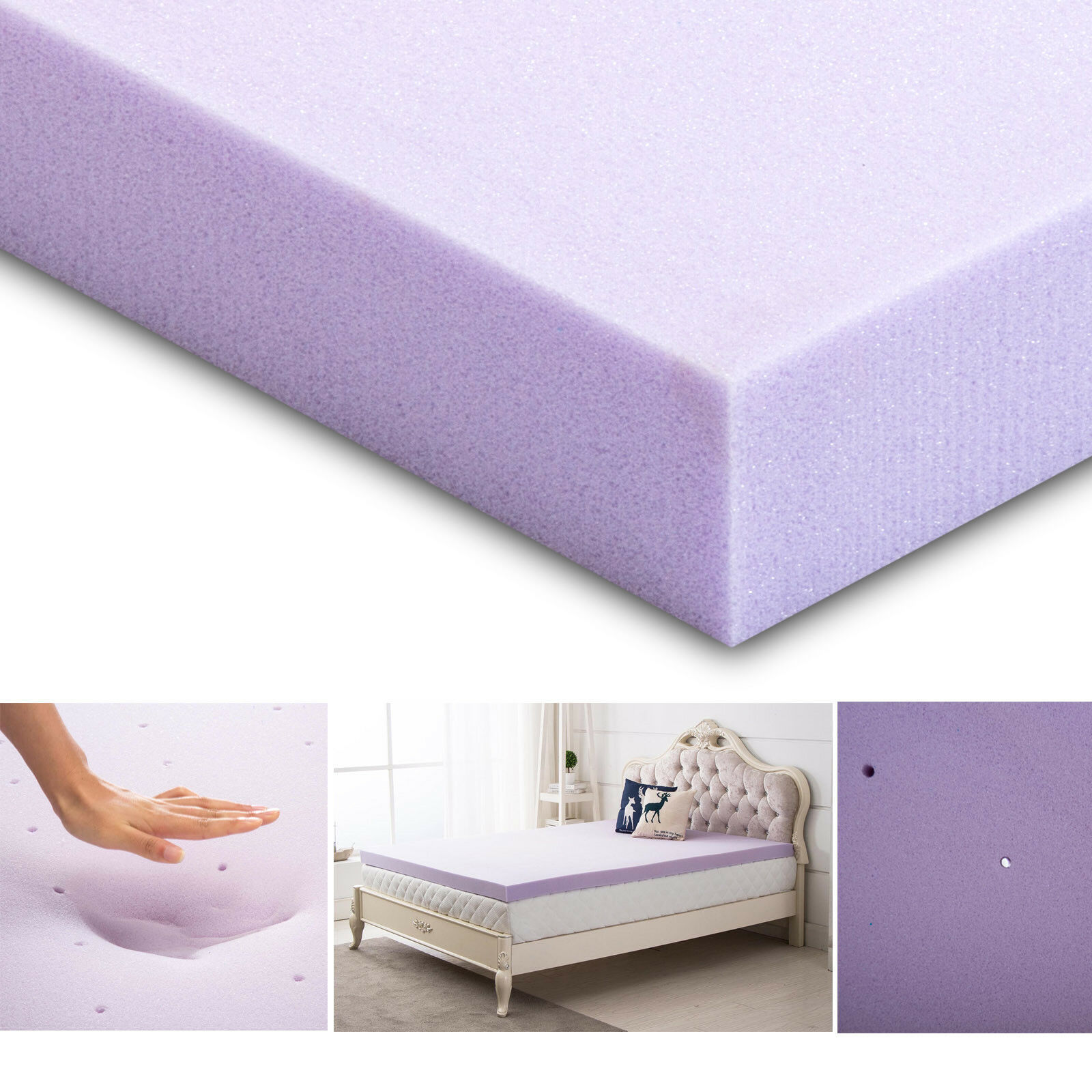 3 Inch Lavender thin Memory Foam Mattress Topper with hole