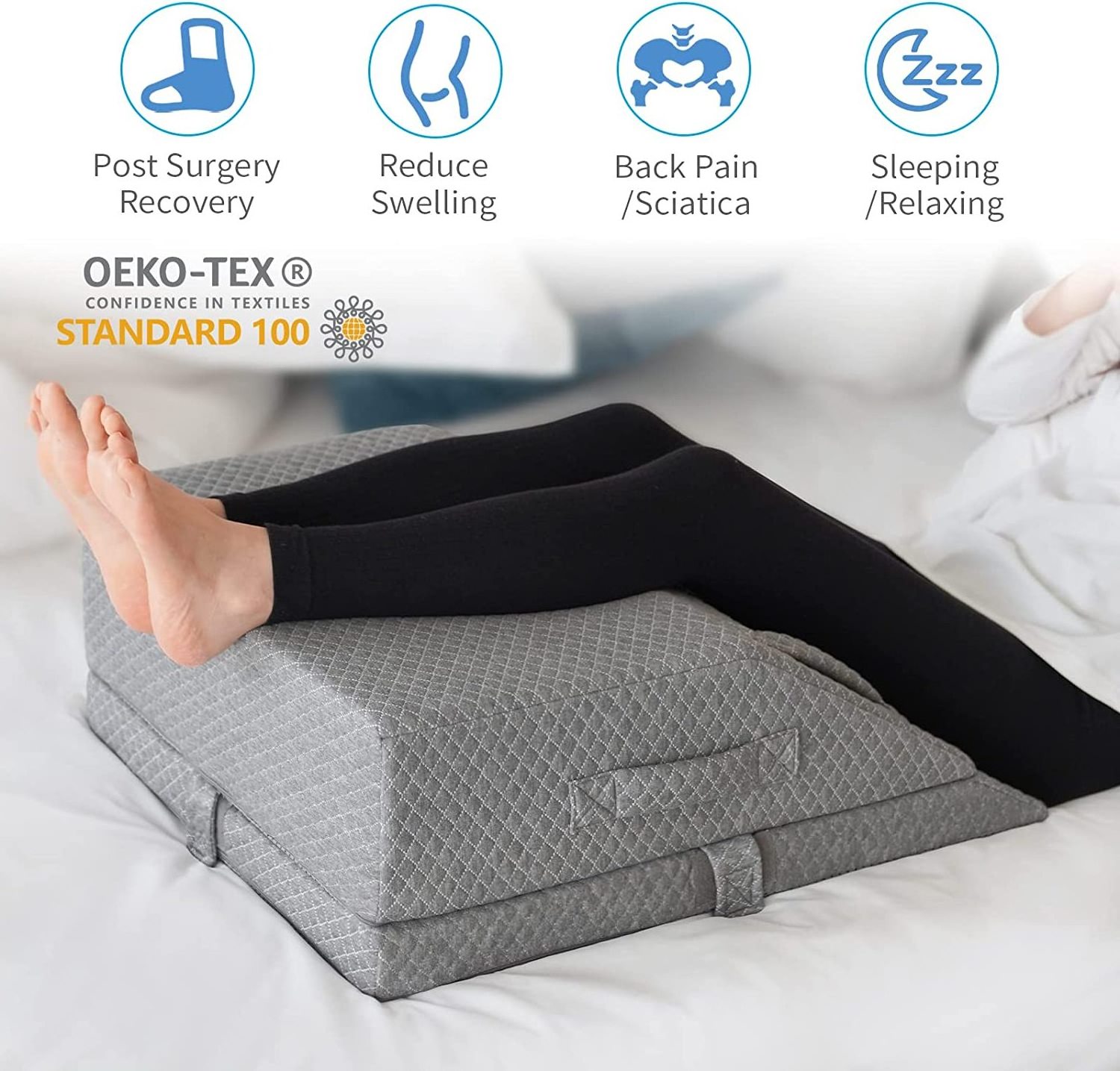 Adjustable Leg Elevation Pillows for Swelling, Cooling Gel Memory Foam Wedge Pillows for After Surgery