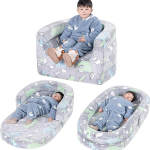 Convertible 3-in-1 high density foam Kids Couch Plush Toddler Chair Bed Toddler Reading sofa Chair