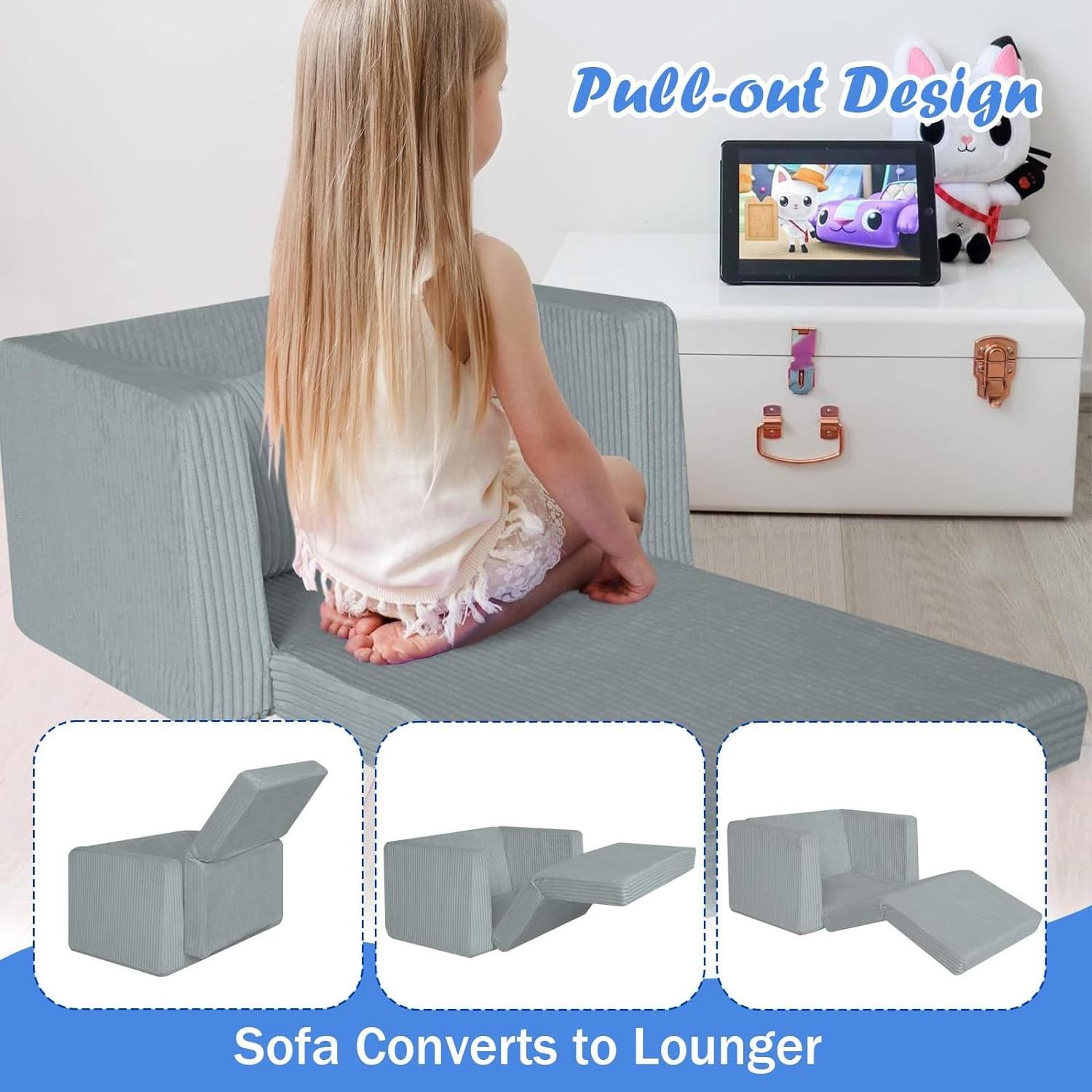 Vacuum packed High denisty foam Foldable Flip Out Kids Sofa Chair  Toddler Couch  for playroom