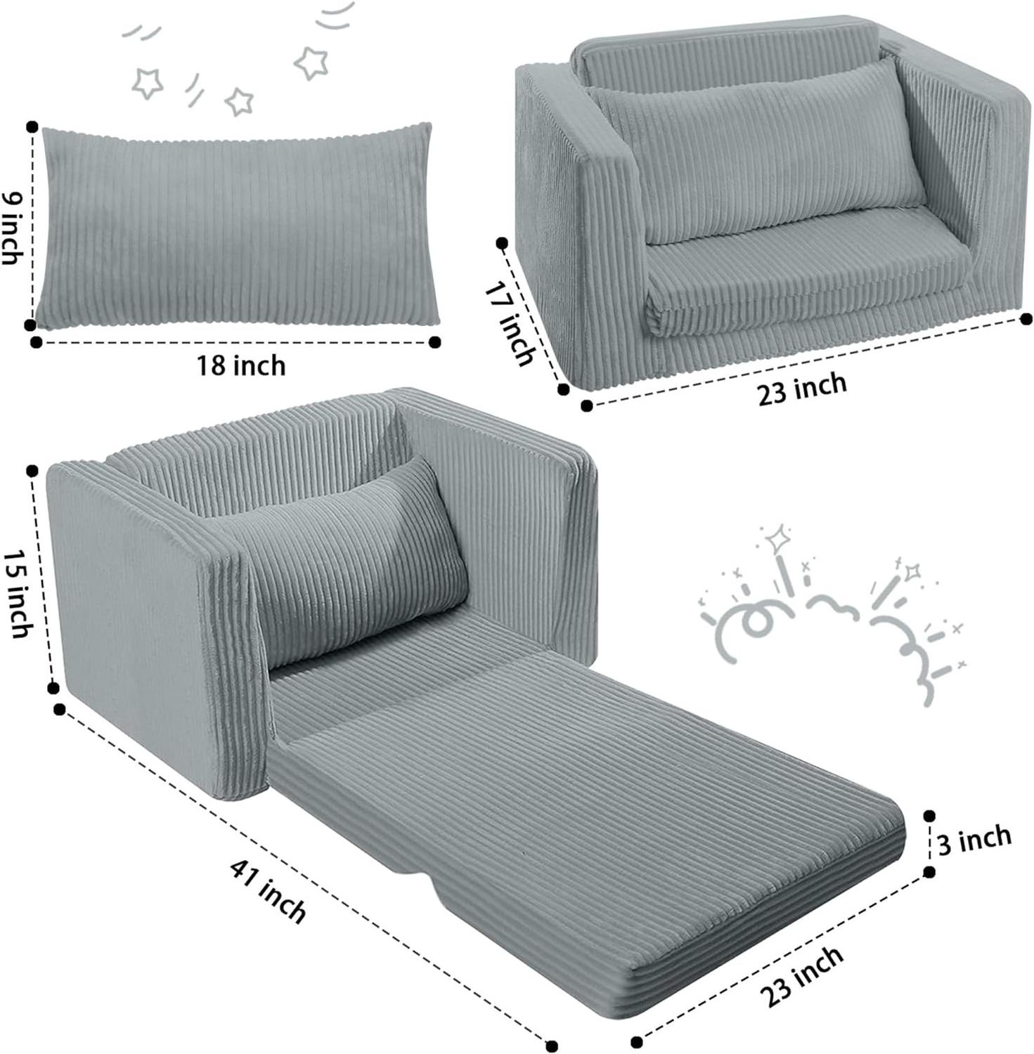 Vacuum packed High denisty foam Foldable Flip Out Kids Sofa Chair  Toddler Couch  for playroom